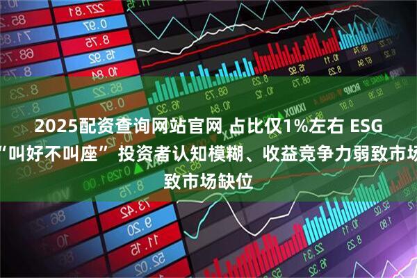 2025配资查询网站官网 占比仅1%左右 ESG理财“叫好不叫座” 投资者认知模糊、收益竞争力弱致市场缺位